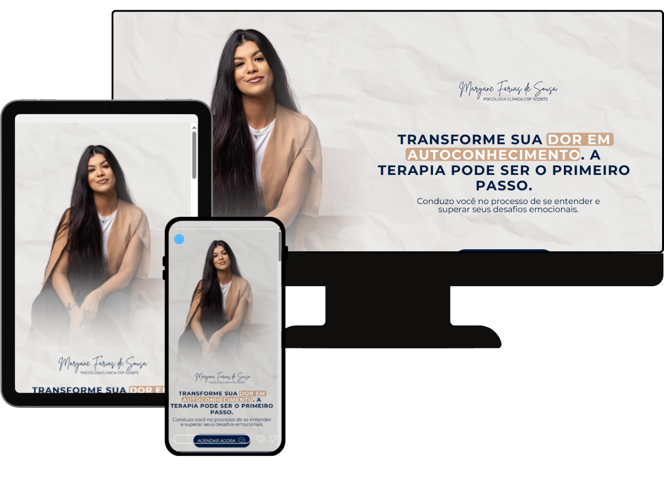 Site profissional para psicóloga em desktop, tablet e celular